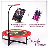 Boogie Bounce Mini Adult Fitness Trampoline With Adjustable T-bar Stability Handle. Max Weight 25 Stone. HIIT Workout DVD and Mobile App.