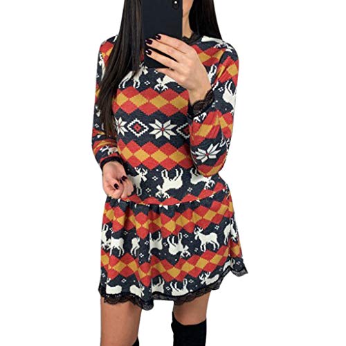 Laile Robe Soirée Jupe de Noël Robe Chic Robe Imprimée Bonhomme de Neige Ballon de Noël Robe Vintage Femme Années Robes de Plage pour Femme