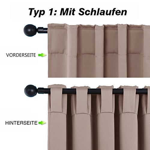 Blickdichte Vorhänge Isolierte Vorhänge – PONYDANCE 2 Stücke Verdunkelungsvorhänge mit Stangendurchzug,Einfacher und Moderner Stil für Schlaf und Wohnzimmer, 160 cm x 132 cm (H x B), Khaki - 2