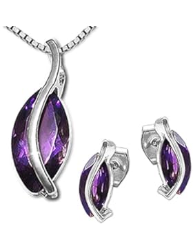 CLEVER SCHMUCK-SET Silberne kleine Ohrstecker 10 mm Amethyst in glänzend geschwungener Form mit Anhänger 18 mm...