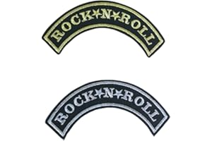 LILIE CRÉA Patch brodé Rock and Roll, écusson musique rock pour customisation de vêtements, brodé dans mon atelier (Argenté)