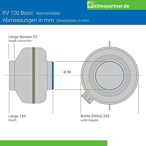 Klimapartner RV 100 Basic – Rohrventilator 290m³/h - 5