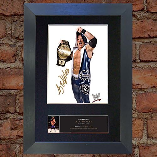 A J STYLES WWE Signed Autograph Mounted Photo Repro A4 Print 510 (Black Frame)