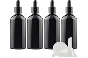 TIANZD 4 Pezzi 100 ml Bottiglie Contagocce in Vetro Nero con Pipetta Tappo a Vite Nero per Oli Essenziali, Contenitori di Aromaterapia, Cosmetici