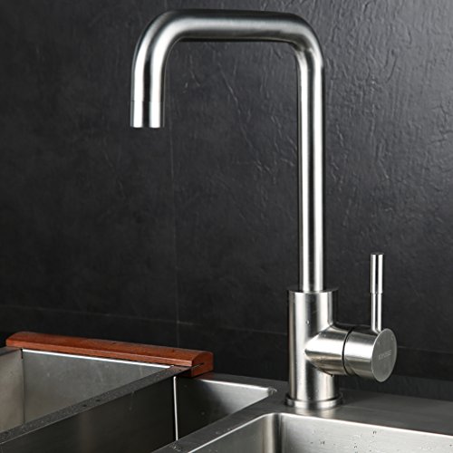KINSE® Gebürstet Küchearmatur Spültischarmatur 360° Drehbar Einhebelmischer Wasserhahn aus Edelstahl Spültisch für Küche Waschbecken - 3