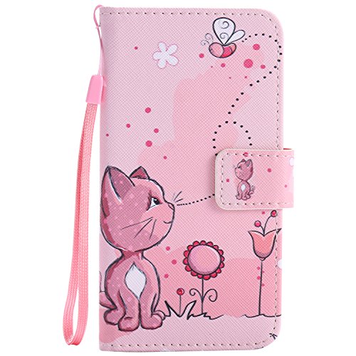 Feeltech Samsung Galaxy J5/J5 2015 Hülle PU-Leder und Brieftasche Bunte Muster Fall mit Magnetverschluss, Hybrid-Kickstand mit Stand-Funktion, schlagen Sie schützende weiche TPU Stoßstangenabdeckung und Kreditkartenhalter für Samsung Galaxy J5/J5 2015 Handgelenk Bügel-Buch-Art-Geldbeutel-Tasche mit 2 In 1 Berühren Sie Stift – Rosa Katze - 2