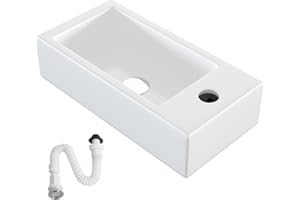 MAGIC SELECT Lavabo in Ceramica, Lavabo da Appoggio Bianco, Lavabo Sospeso Bagno Antimacchia, Facile da Pulire con Attacchi Standard. Ideale per Cucina o Bagno. (50x24,5x12,5 CM)