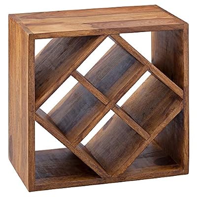FineBuy casier à vin Bois Massif Porte-Bouteilles de vin Sheesham 40 x 40 x 25 cm | Casier à Bouteilles pour 8 Bouteilles - Range Bouteilles