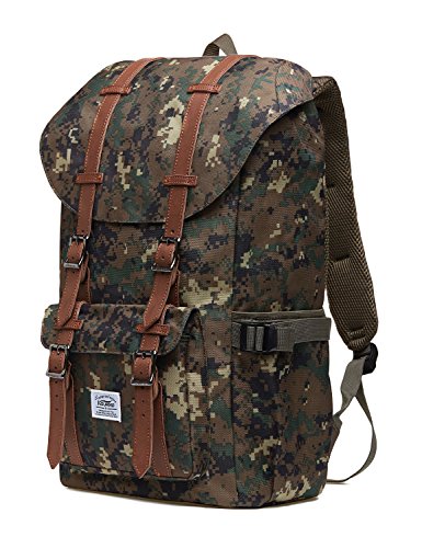 Rucksack Damen Daypack Herren Schulrucksack KAUKKO 17 Zoll Laptop Backpack für 15″ Notebook Lässiger Daypacks Schultaschen of 2 Side Pockets für Wandern Reisen Camping (Green Camouflage) - 2
