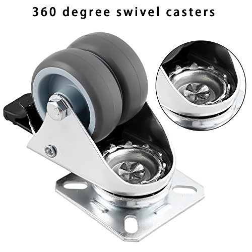 Homdox 4 Stücke 2″/50 mm Lenkrollen Doppelrollen Strandkorbrollen mit Bremse Rasen geeignet Tragkraft von 600kg aus Gummi - 4