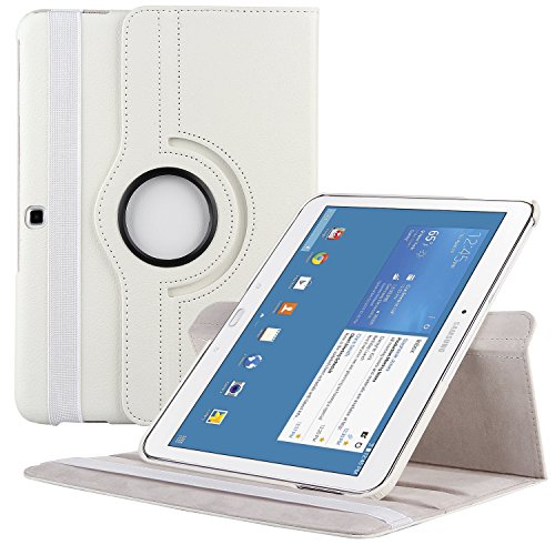 EnGive 360°Drehbares Ledertasche Samsung Galaxy Tab 4 10.1 Hülle (10,1 Zoll) Schutzhülle Case Tasche mit Ständerfunktion Auto Sleep/Wake-Funktion (Samsung Galaxy Tab 4 10.1, Weiß)