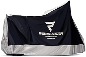 REBELHORN Cover II Funda para Moto | Poliéster Duradero | Dos Agujeros para Cadena Antirrobo | Ajuste Ceñido a la Figura | Goma Elástica y Cierre en la Parte Inferior
