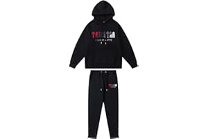 YOUPO Tuta Trapstar Uomo Ricamata Donna 2 Pezzi Completo Trapstar Unisex Felpa con Cappuccio in E Pantaloni Trapstar Tuta Jogging Sportiva Set Autunno Inverno (Color : 8822 Black, Dimensione