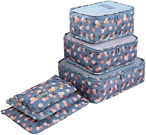 CoCogo Packing Cubes Travel Organizers Luggage Compression Pouches--6 Sets Travel Accessories(Blue Flower)