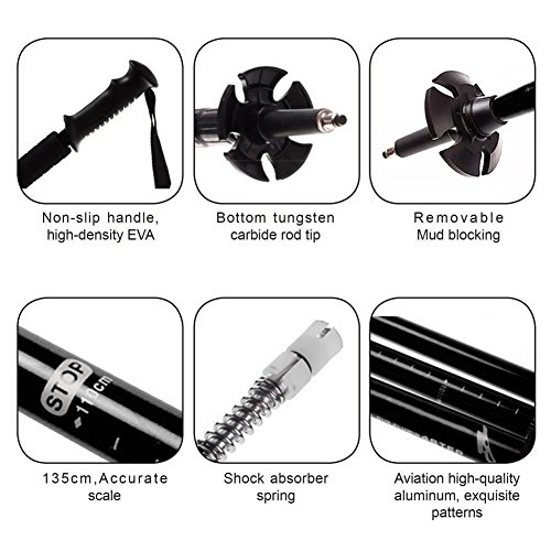AUTOPKIO Trekking Pole Mit Tragetasche, Paar Wanderer Wanderstange Walking Pole 6061 Aluminiumlegierung Klappstab Ultralight zusammenklappbar, Anti-Schock mit EVA Schaum Griff - 5