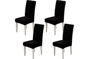 Xundefeng Soft Velvet Dining Chair Covers for Dining Room Set of 4 Pack Slipcovers Chairs Cover Stretch Slipcover, Black