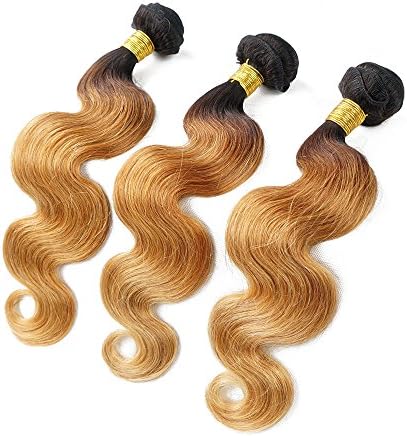 Ombre Peruvian hair weave bundles Body Wave Ombre Human Hair Extension weaving 1b/4/27 3 Tone Blonde 1 Bundle Non-Remy Hair (14")