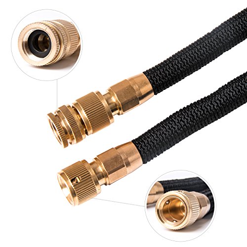 VOOKI Gartenschlauch mit 8-in-1 Brause 7m-30m Flexibel Dehnbar Wasserschlauch für Gartenarbeit Bewässerung Camping Reinigung, Dreifach-Latex-schlauch & massivem Messing Schnittstelle – (Schwarz 7,5m) - 6