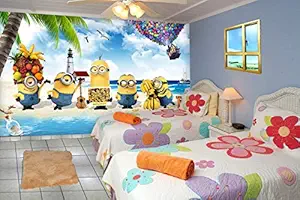 999Store 3D Print Latest Boys or Girls Wall Stickers Sheet roll Kids Room Walls Minions Enjoying at sea Beach Walpaper Paper ( Vinyl Self Adhesive 60X48 Inches ) NonW540703