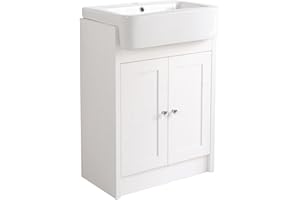 BELOFAY Vanity Unit with Basin | 600mm Floor-Standing Bathroom Vanity Unit with Basin | Matte White | Soft-Close Hinges & Round Handles | With 1 Tap Hole Ceramic Basin & Waste (Crawlex White)