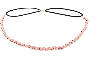 MOONBOW Bandeau Cheveux Femme Rose - Headband Doré Tressé Suédine aspect Velours - Bandeau Fin Taille unique - Headband Mariage Vintage - Look original Boho, Bohème, Hippie Chic