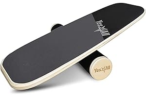Yes4All Balance Board Trainer, Smooth Surface and Thick TPE Covered Roller; Wooden Trainer Board for All Training Level, Stability and Core Strength