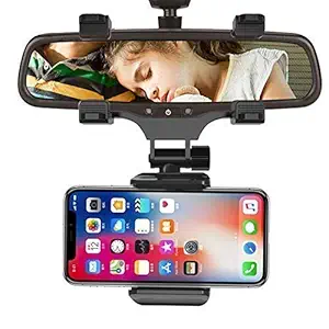 SEVAM 360 Degree Rotation Adjustable Anti Vibration Car Phone Holder for Rear View Mirror Mount Stand Supports Up to 6.5 inch Smartphones