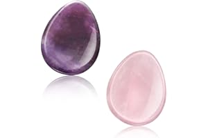 CANIPHA 2 Packs Daumen Sorge Stein für Angst, natürliche Rosenquarz Amethyst Heilung Kristalle Set, Chakra Reiki Edelstein Tasche Palm Steine