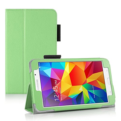 Invero® Premium Hülle Ledertasche umfasst Ständer Feature, Displayschutzfolie und Eingabestift Kugelschreiber für Samsung Galaxy Tab 4 7,0 Zoll SM T230 T231 (Grün / Green)