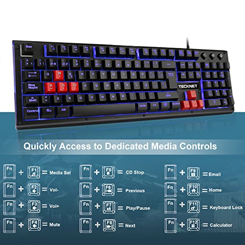 Teclado para Juegos TECKNET  Teclado Mec  nico Gaming con Retroiluminaci  n LED en 3 Colores y Tacto Mec  nico con Cable USB  Distribuci  n de Teclas en Espa  ol  Contiene la     
