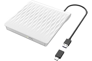 LPUNCD Unidad Externa de DVD/CD USB 3.0 & Tipo C, DVD Portátil CD/DVD +/-RW, Unidad de DVD Externa para Todos PC, Desktop, iMac, MacBook, Compatible con Win11/10/8/7/XP/Vista/Linux/MacOS, Blanco