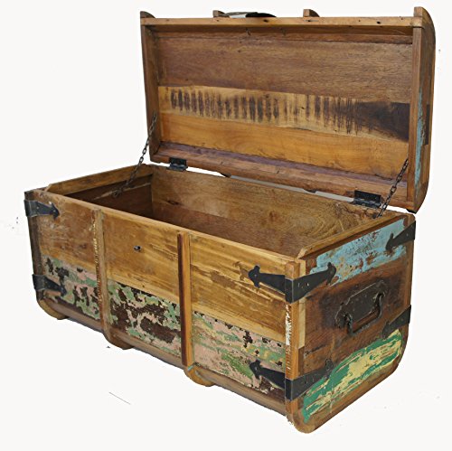 Vintage Teak Wood Distressed Painted Trunk Chest Coffee Table Ottoman Shabby Chic