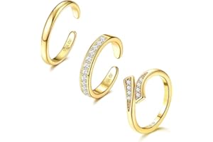 Roheafer 14K oro lleno de anillos de dedo del pie anillos de dedo abierto ajustanillos de dedo del pie de la banda de Zirconia anillo del dedo del pie conjunto de joyería de pie de playa de verano