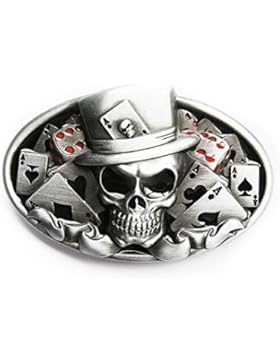 eeddoo® Gürtelschnalle - Glücksspiel Totenkopf - Poker Buckle (Buckle für Wechselgürtel für Damen und Herren |...