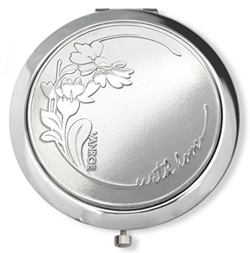 Vanroe 'Daisy with Love' Designer Compact Mirror in Gift Box - Magnified, Engravable, Luxury anniversary & birthday present