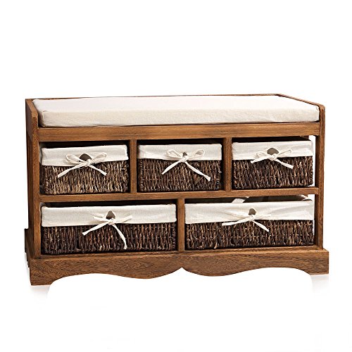 Vintage Truhenbank Flurbank Hockerbank mit Aufbewahrung und Sitzbankauflage Holz Braun