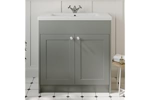 Baystone® 800mm Traditional Bathroom Vanity Unit with Wash Basin Ceramic Sink, Double Door, Cloakroom Storage Furniture Under Basin Cabinet, Floorstanding Cabinets Grey