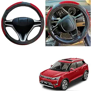 Auto Pearl - Ring Type Car Steering Wheel Cover Universal Genuine PU Non-Slip Natural Rubber Well Padded Grip Breathable Leatherite for - XUV300 2019 (Ultimate Black Red)