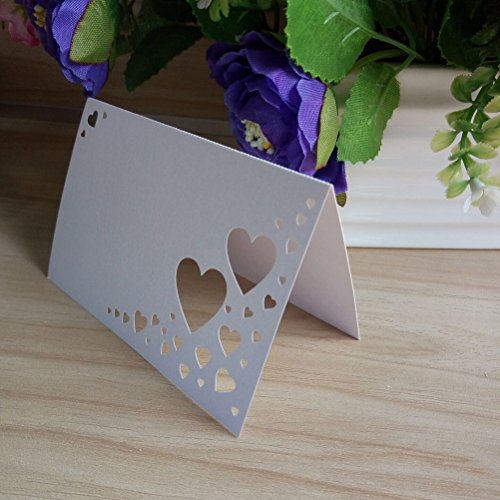 OULII Herz hohlen Name Tischkarten Hochzeit Gast Tischkarten Hochzeitsbevorzugungen, Packung mit 100 (weiß) - 5