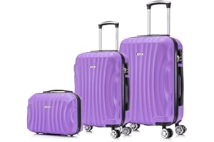 RAYKONG Juego de Maletas ABS Rígida 3 Piezas|Maleta Cabina 55cm|Maleta Mediana 68cm|Neceser 29cm|Morada