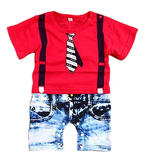 Baby Boys Rompers Gentleman Printed Jumpsuit Outfits Red 3-9M