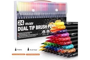 ARTOYS Filzstifte Dicke und Dünne, 24 Farben Dual Brush Pen Set,Pinselstifte Marker Fineliner für Kinder und Erwachsene Mandala Spitze Fasermaler 1-2 mm/Fineliner 0,4 mm