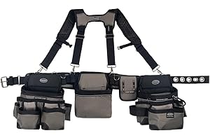 Bucket Boss Mullet Buster 3 Bag Tool Belt with Suspenders in Grey, 55135, Black, full size