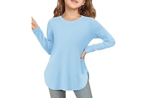 Haloumoning Maglietta a maniche lunghe per bambini, girocollo, a maniche lunghe, tinta unita, carina, per il tempo libero, basic top con spacchi laterali