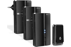 ‎BELL4U Bell4U Funkklingel, Türklingel batterielose Funk Set, 200m Reichweite IP55 Aussen Wasserdicht Haustür Klingel mit 3 Plug-In-Empfänger, Keine Batterien erforderlich, 51 Melodien