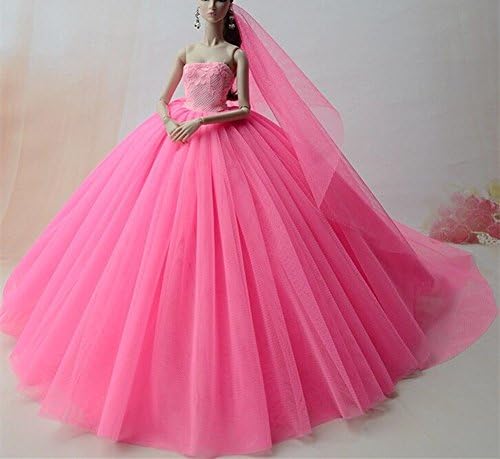 Beautiful Fashion Clothes Dress for Doll, Princess Doll Wedding Gown Lace Floral Dress, Dresses for Barbie/Doll Long Dress, Stillshine BU-05 (pink 5)