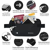 Flache Bauchtasche Reise Geldgürtel Money Belt + RFID-Blocker von Wilford & Sons –Hüfttasche mit 3 großen Taschen | Flach & enganliegend für Geld, Karten, Pass, IDs | Reisen, Sport | Damen, Herren - 