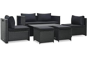 Willood 6-tlg. Garten-Lounge-Set mit Auflagen Gartenmöbel Lounge, Sitzgruppe für Garten, Terrasse und Balkon, Gartenmöbel Set wetterfest Poly Rattan Schwarz
