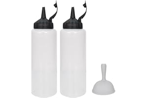TOLENRE 2 Pièces 350ml Bouteille à Sauce et Pliable Entonnoir en Silicone, Bouteilles à Condiments Plastique avec Bouchon, Sauce Bouteilles Distributeur pour Maison, Cuisine, Restaurant, Hotel et Camping