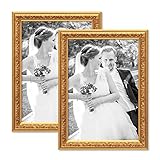Set de 2 marcos en tono oro antiguo de estilo nostálgico, marco para fotos de 21x30 cm DIN A4 con cristal / Marco de los plásticos